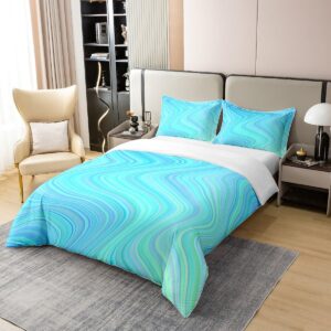 Simple Modern Duvet Cover Set 100% Natural Cotton Twin Size Abstract Ombre Blue Gradient Super Soft Bedding Set 2 PCS Ocean Waves Cotton Comforter Cover for Bedroom Decor