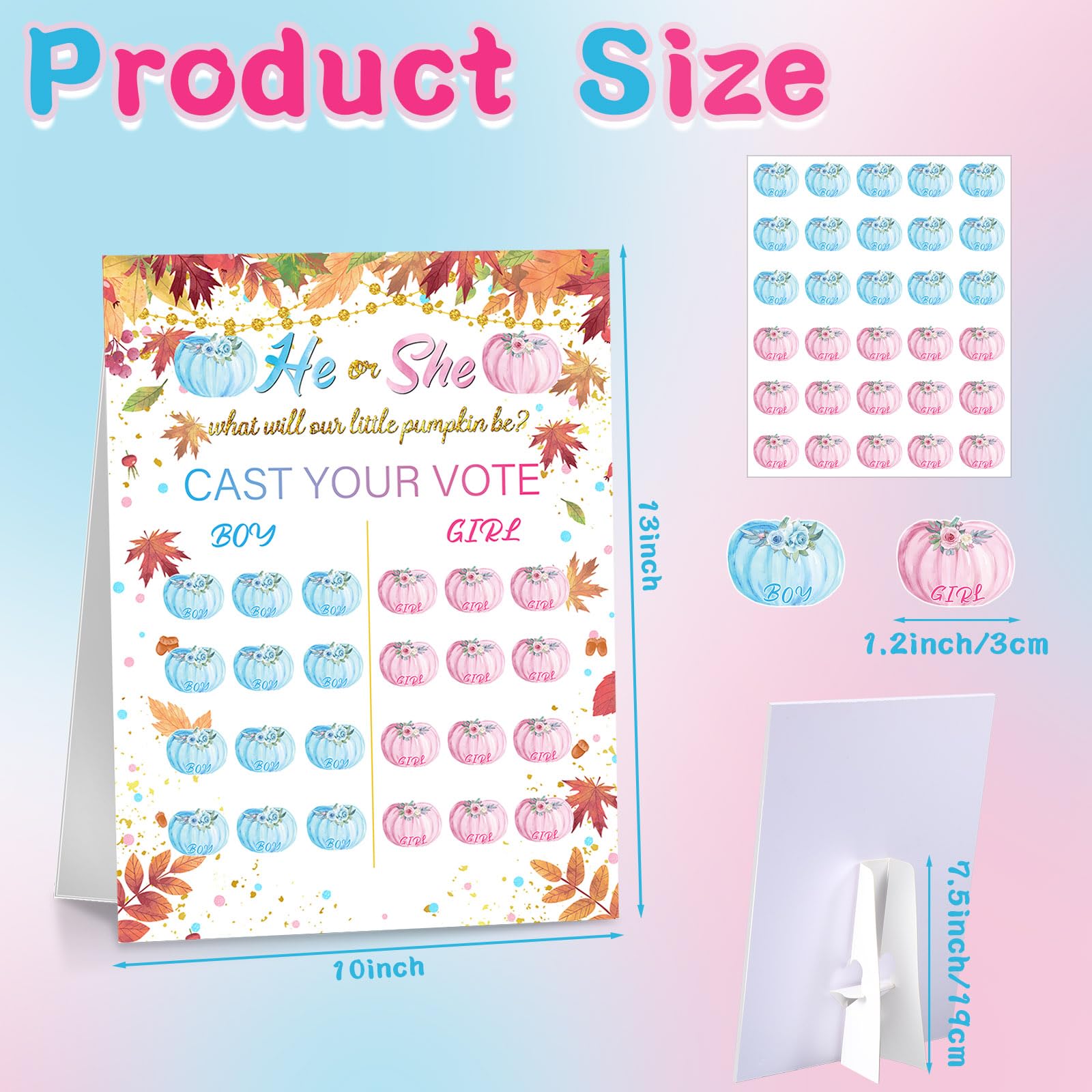 Poen Thanksgiving Gender Reveal Board with Stand What Will Our Little Pumpkin Be Maple Leaf Gender Reveal Game with 60 Pcs Fall Pumpkin Voting Stickers for Cast Your Vote Guess Game Autumn Baby Shower