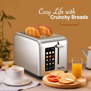 Mecity 2 Slice Toaster Touch Screen 1.5" Wide Slot, Stainless Steel Smart Bread Toaster for Bagel Muffin Waffle Gluten Free Breads, Timer, Defrost, Reheat, 120V 825W