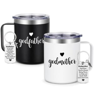 liqcool godparents proposal gift, godmother & godfather mug set with keychain, godparents gift for godmother godfather, will you be my godparents proposal, christmas baptism 12 oz black & white