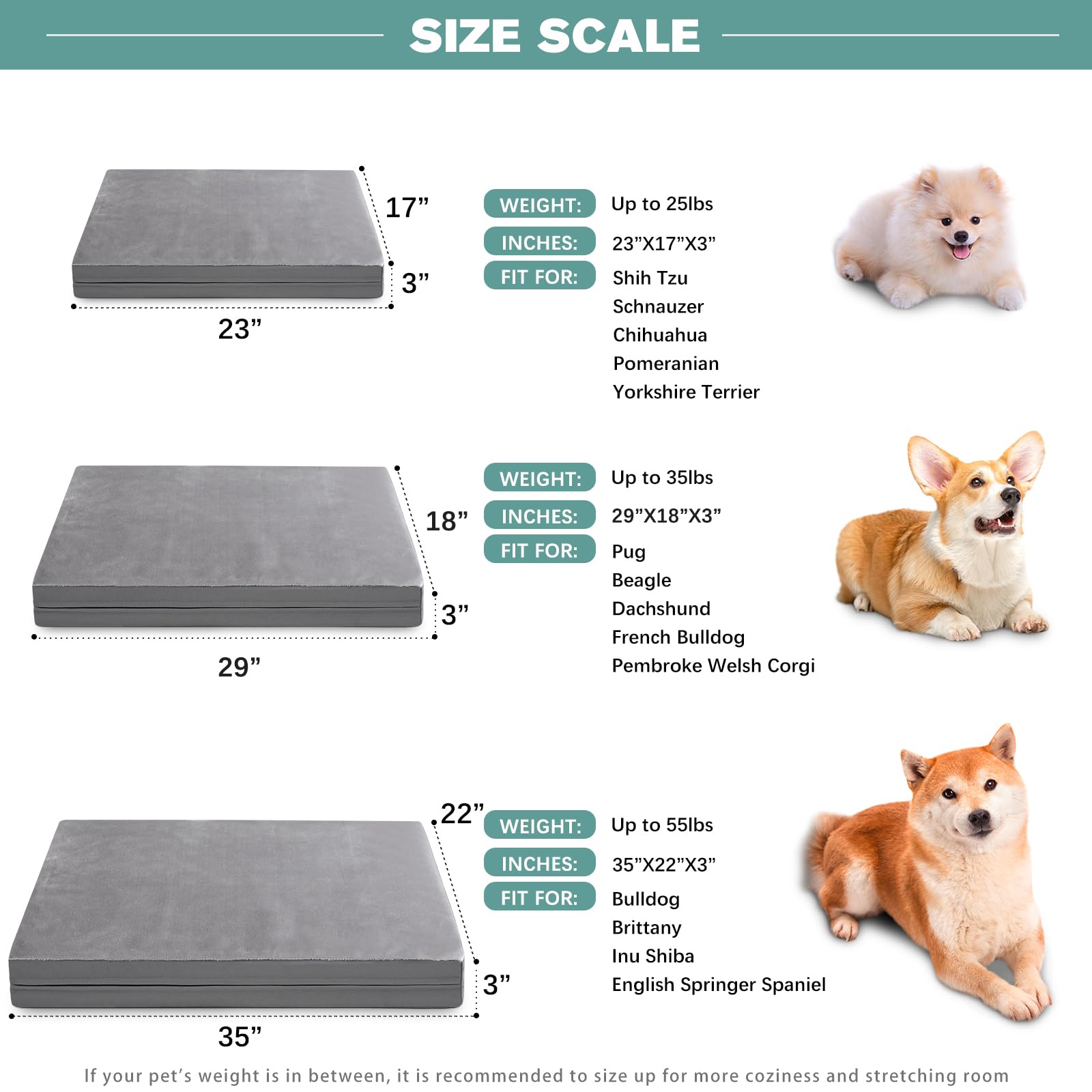 Waterproof Small Dog Bed Crate Pad 24 inch, Washable Puppy Bed Orthopedic with Removable Cover Reversible, Foam Dogs Bed, Cat Bed Kennel Pad 23" x17, Anti-Slip Bottom, Gray