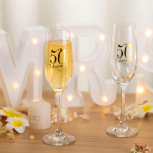 50th Wedding Anniversary Champagne Flutes Gifts 50th Anniversary Decorations Champagne Glasses Embellished with Rhinestones Couple Wedding Gifts for Anniversary, Gifts for Parents Anniversary