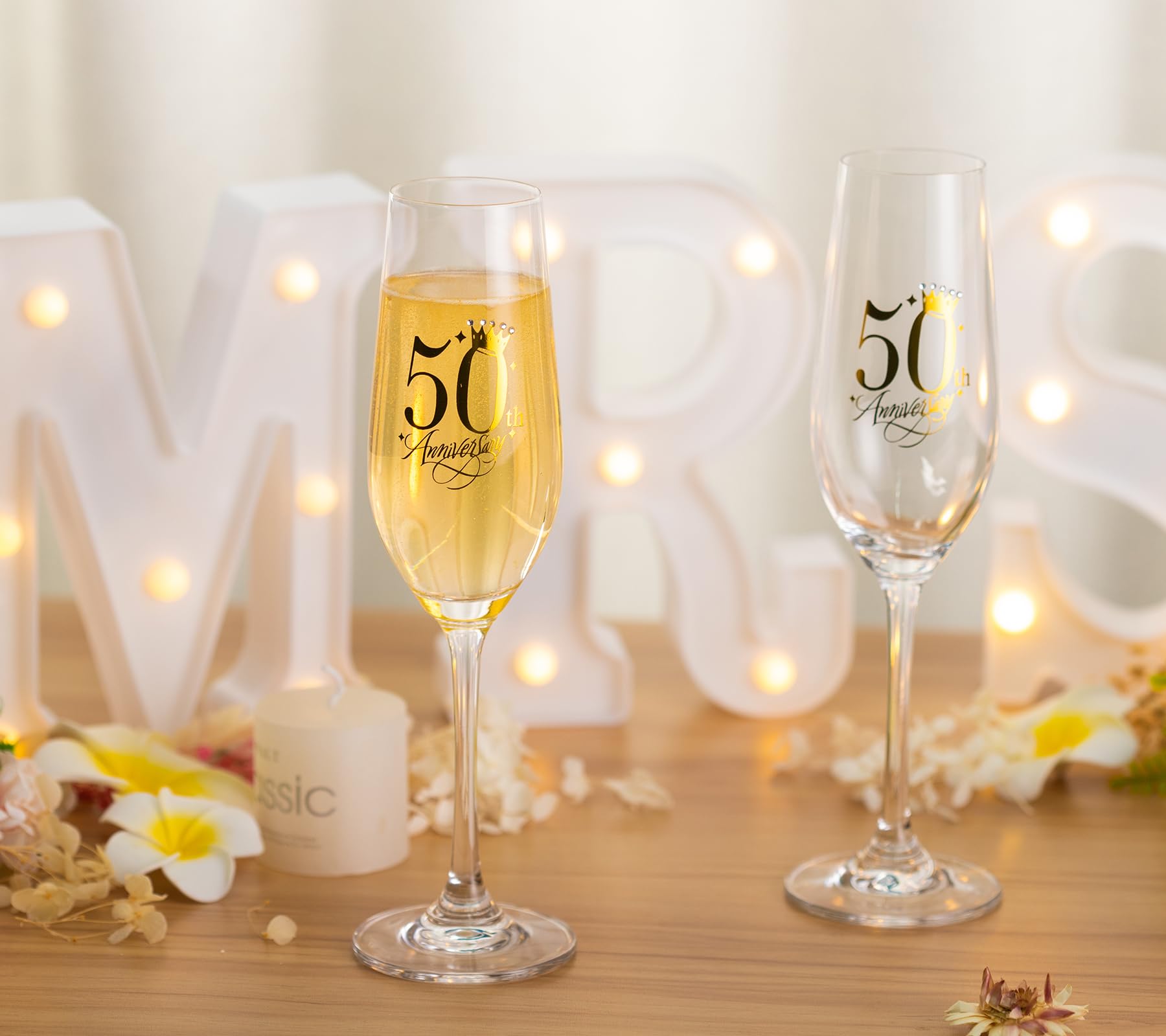 50th Wedding Anniversary Champagne Flutes Gifts 50th Anniversary Decorations Champagne Glasses Embellished with Rhinestones Couple Wedding Gifts for Anniversary, Gifts for Parents Anniversary