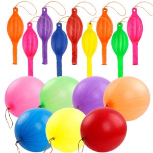 rubfac 12 punch balloons punching balloon heavy duty party favors for kids, bounce balloons with rubber band handle for birthday party