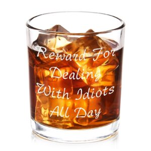 futtumy reward for dealing with idiots all day whiskey glass, funny gifts for men coworker friend husband boss him, novelty old fashioned glass for christmas fathers day bosses day birthday, 10 oz