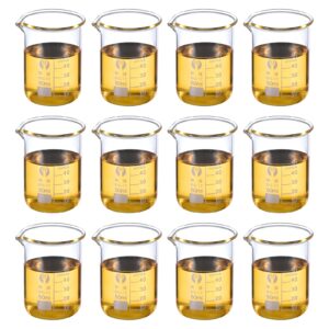 patikil 50ml low form glass beaker, 12 pack 3.3 borosilicate glass graduated printed scale measuring cups with spout for kitchen lab liquids