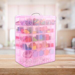 ACXFOND 6-Tier Stackable Storage Container Bead Organizer Box 60 Adjustable Compartments for Arts and Crafts, Toy, Fuse Beads, Washi Tapes, Beauty Supplies, Sewing Storage (Pink)