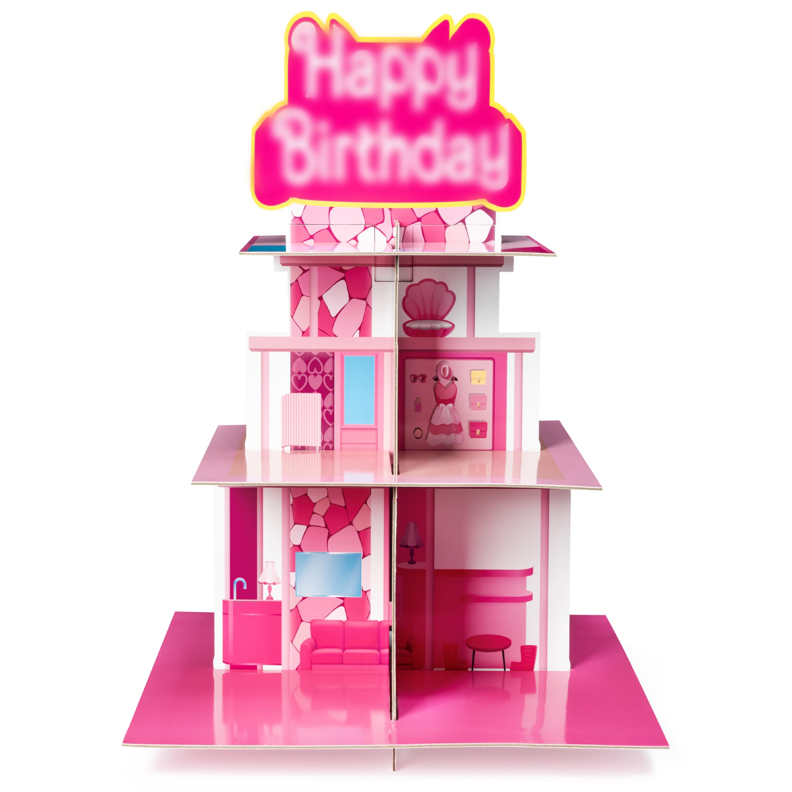 DSjuedui Pink Cupcake Stand 3-Tiered Cardboard Cake Stand Dessert Table Displays Pink Princess Assemble Cupcake Tower Holder Cupcake Tier for Floral Tea Happy Birthday Party Decor Favors Baby Shower