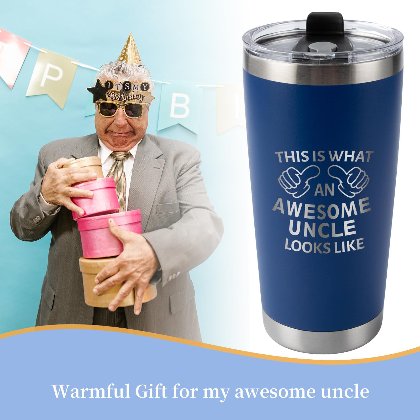 BLUMUZE Birthday Gift for Uncle from Niece, Nephew - Tumbler Gifts for Uncle - Best Uncle Gift for Fathers Day - Gifts Uncle Tumbler from Niece, Uncle Gift from Nephew - Blue - 20oz