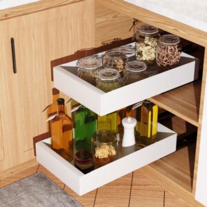 ding xi pull out cabinet organizer fixed with nano adhesive,sliding out kitchen cabinet storage drawers,multi scenario pull-out storage drawer that can withstand heavy loads (white)