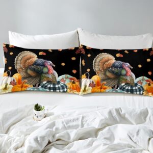 Thanksgiving Day Gifts Duvet Cover for Girls Women Fall Season Bedding Set King Thanksgiving Turkey Comforter Cover Autumn Harvest Bedspread Cover Rustic Farm Maple Leaf Pumpkin Fall Season Bedding