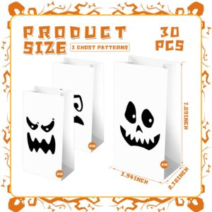 Jetec 30 Pcs Halloween Party Favor Bags Halloween Kraft Paper Treat Gift Bags Halloween Ghost Goodie Candy Bags White Trick or Treat Present Bags for Adults Birthday Halloween Party Supplies