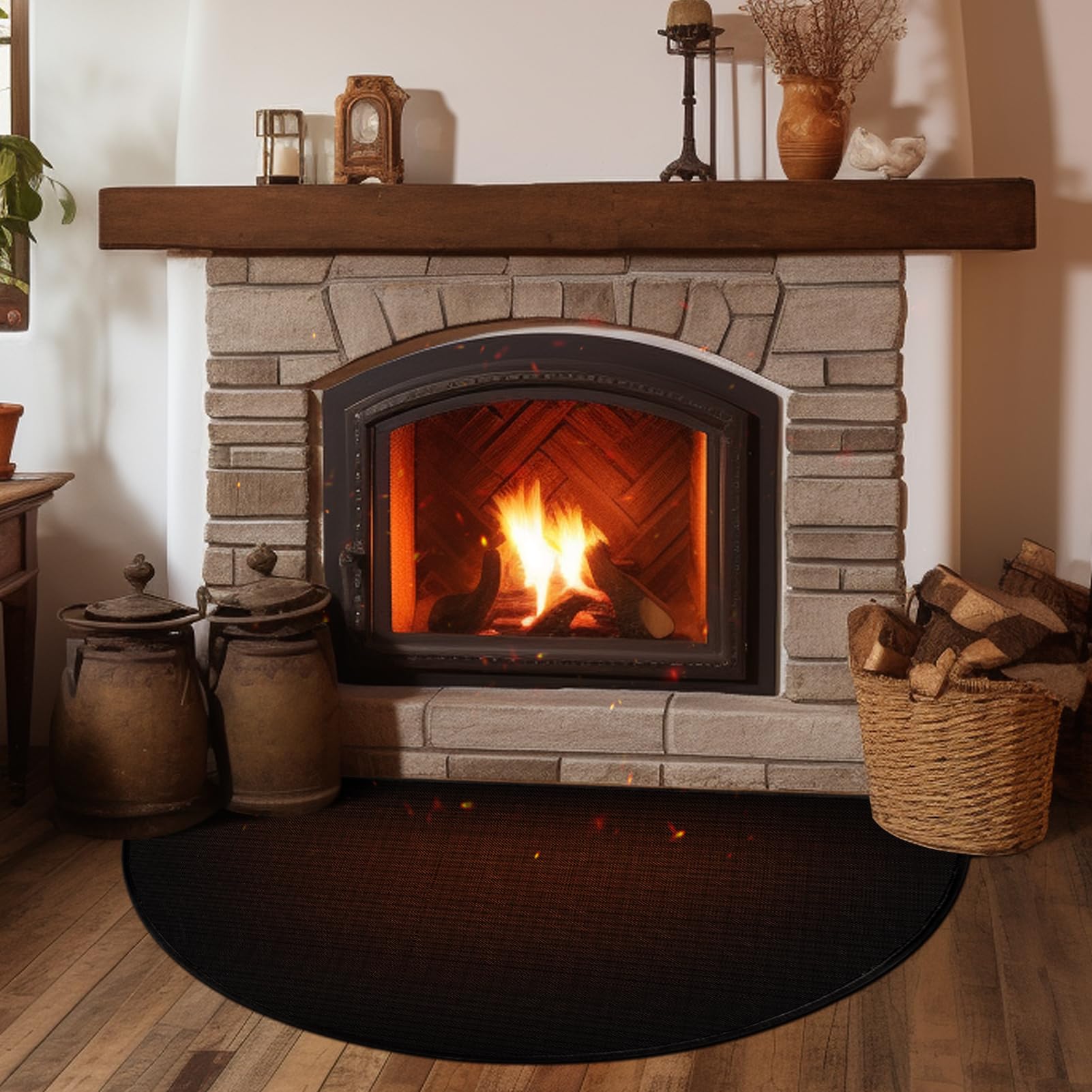 32'' x 60'' Upgraded Thickened Fireplace Mat, Half Round Fire Resistant Mat, Fireproof Rug Retardant Hearth Pad for Fireplace Wood Stove, Protect Floor from Sparks Embers Indoor Outdoor