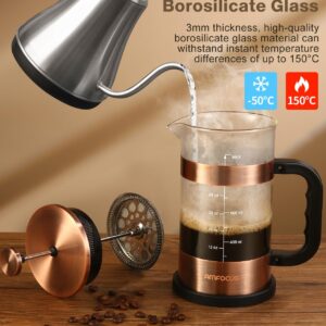 French Press Coffee Maker - 34 Ounce Classice Stainless Steel Coffee Press with 4-Level Filtration System, Heat Resistant Thickness Borosilicate Glass French Press Coffee Pot for Camping Travel Gift