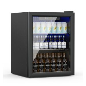 erivess compact beverage refrigerator,70 can/1.6 cubic feet fridge with glass front door for soda, beer or wine, under counter drink dispenser with adjustable shelve & digital display