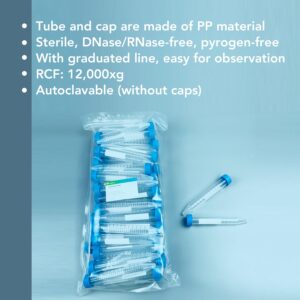 VISOSCI Autoclavable Polypropylene Centrifuge Tubes, Volume 15ml, White Printed Graduated Marks from 1.5ml to 14ml, Assembled Leak-Proof Screw Cap, Gamma Sterile, 50pcs/Bag