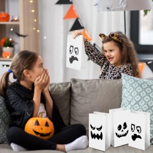 Jetec 30 Pcs Halloween Party Favor Bags Halloween Kraft Paper Treat Gift Bags Halloween Ghost Goodie Candy Bags White Trick or Treat Present Bags for Adults Birthday Halloween Party Supplies