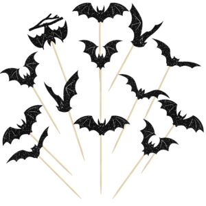 gyufise 24pcs halloween bat cupcake toppers black glitter bat halloween cupcake picks for halloween theme baby shower kids birthday party cake decorations supplies