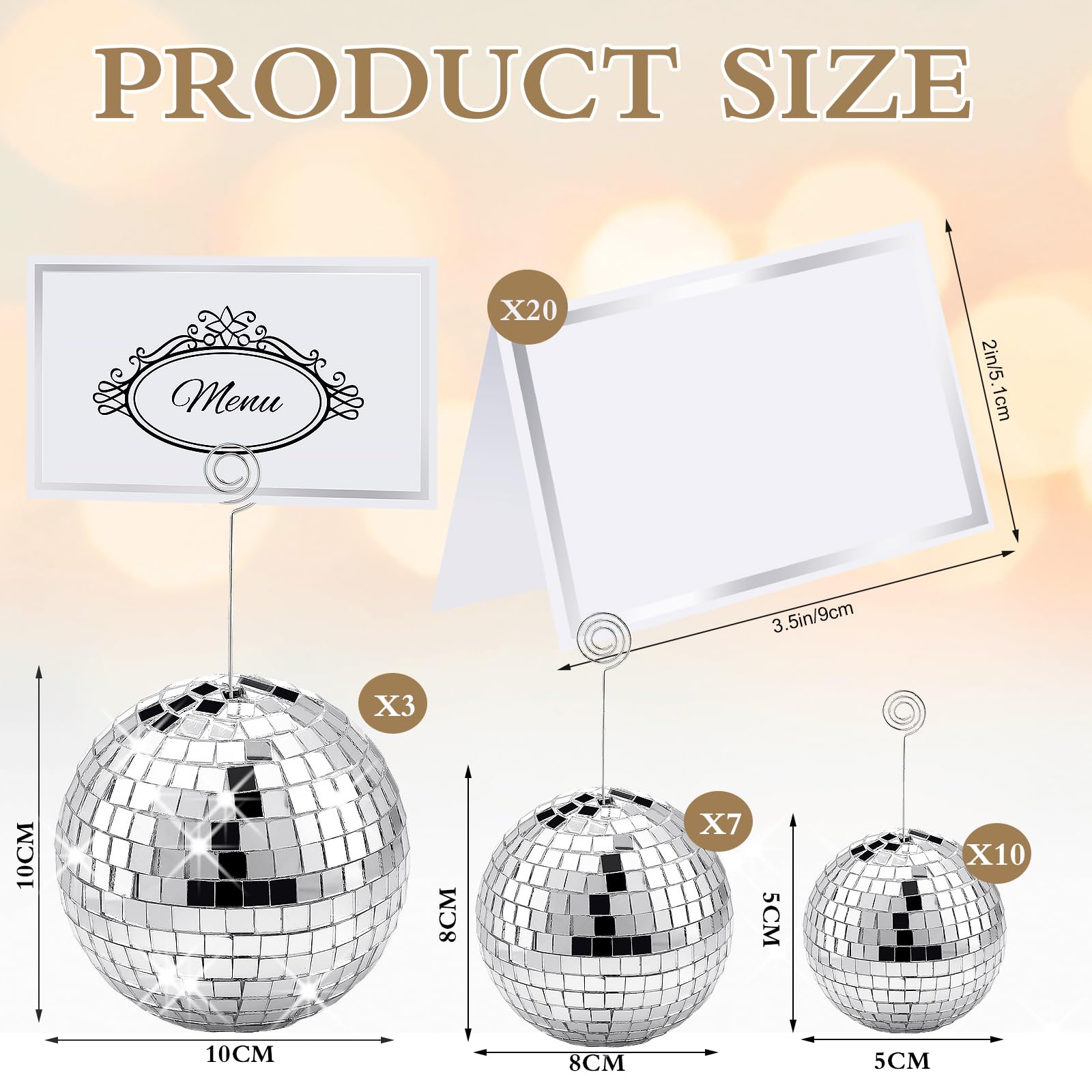 Maitys 60 Pcs Disco Ball Table Number Holder with Swirl Wire and Place Cards Party Favor Table Decoration Place Card Stand Silver Table Number Stand Name Card Photo Picture Holder Wedding Birthday