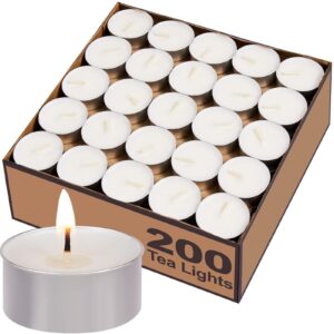 hypmis tea lights candles bulk - 200 pack, 4.5+ hours fully burns tealight candles unscented smokeless bright flame tealights for home, sabbath, weddings, christmas & halloween decor, white