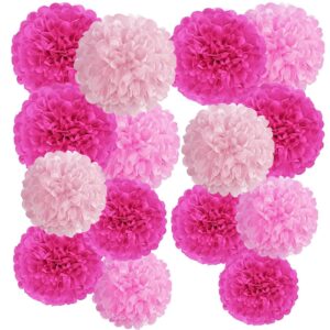 hot pink tissue pom poms paper flowers hanging decorations pink flower ball for baby shower wedding nursery birthday party backdrop home outdoor