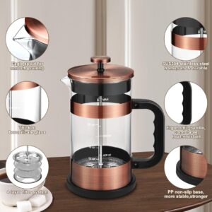 French Press Coffee Maker - 34 Ounce Classice Stainless Steel Coffee Press with 4-Level Filtration System, Heat Resistant Thickness Borosilicate Glass French Press Coffee Pot for Camping Travel Gift