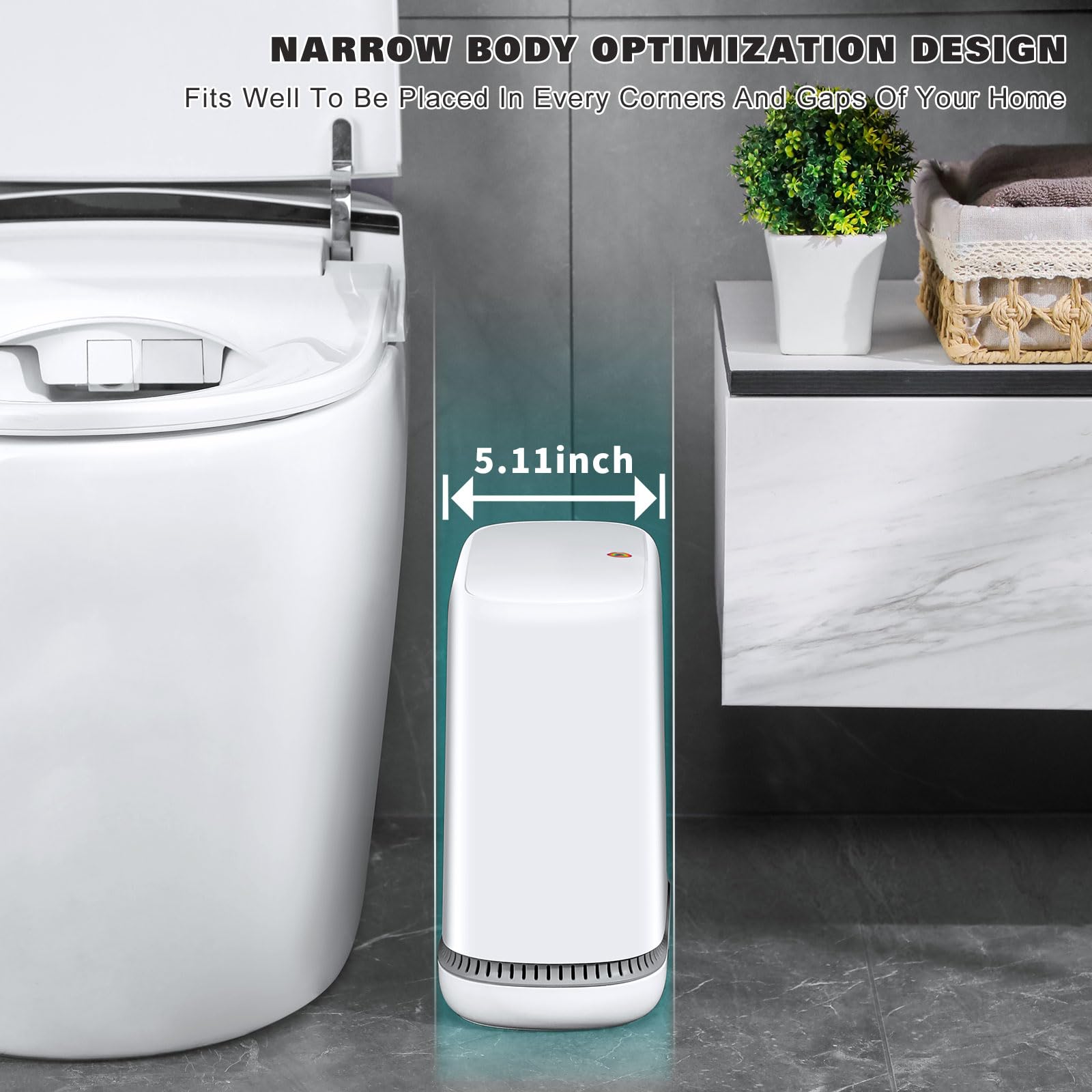 funest Bathroom Trash Can with Lids, 3.3 Gallon/12.5 Liter Small Garbage Cans with Pop-Up Lid, Automatic Adsorption of Garbage Bags, Slim Wastebasket for Office, Bedroom, Kids Room, Living Room