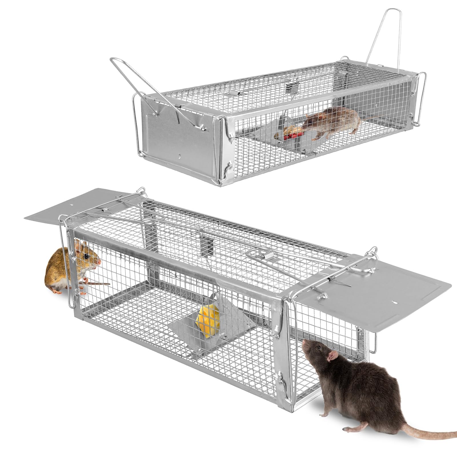 iMounTEK Humane Live Mouse Trap Humane Trap Cage Dual Door Small Animal Trap Humane Live Rodent Dense Mesh Trap Cage with 2 Detachable U Shaped Rod