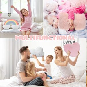 Geetery Set of 4 Decorative Throw Pillow for Girl Heart Cloud Rainbow Pillow Fluffy Plush Soft Stuffed Pillows for Living Room Bedroom Playroom Bed Sofa Chair Floor Decors