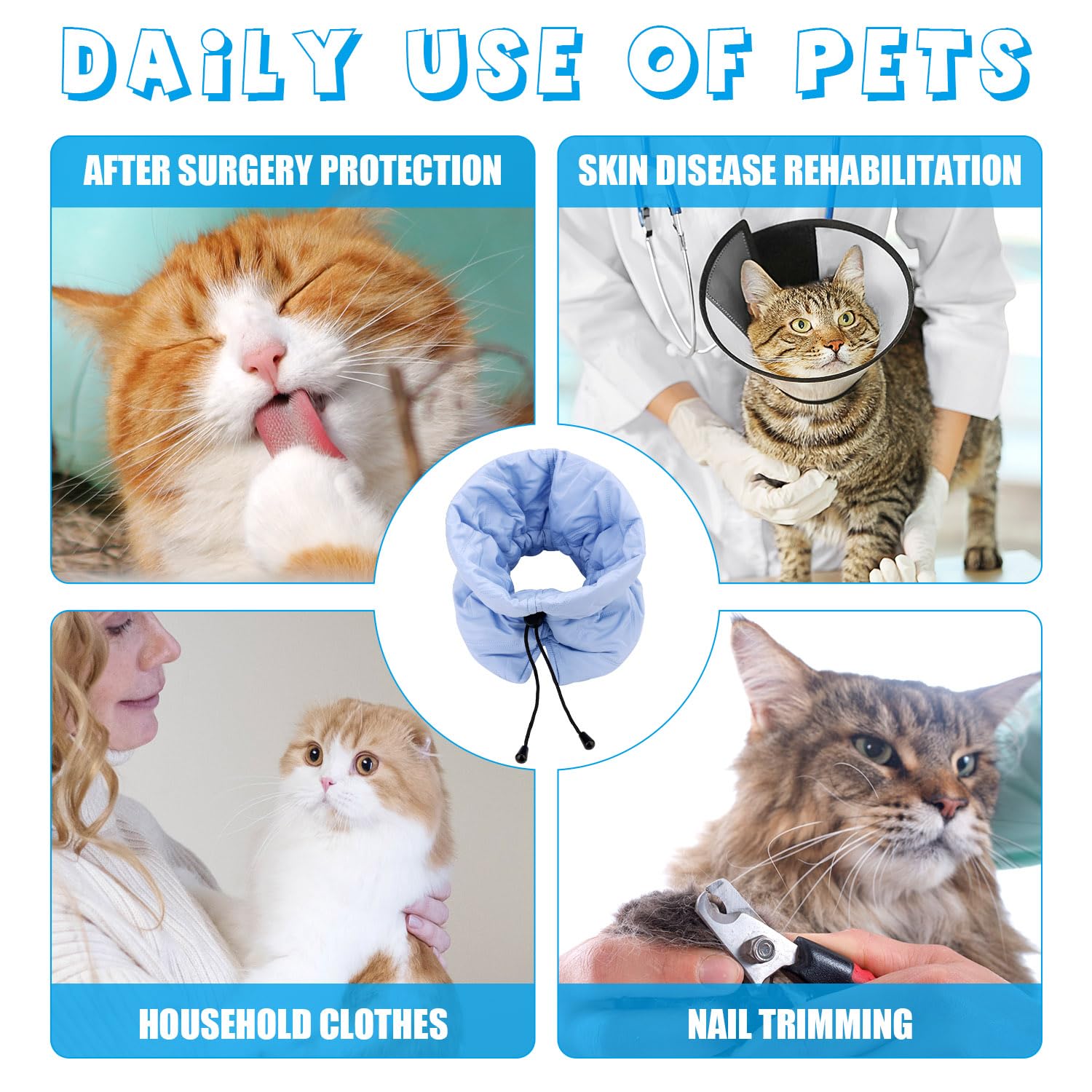 PEUTIER Cat Recovery Collar, Soft Adjustable Cat Cone, Cat Elizabethan Collar Cat Neck Protective Collar Neck Collar After Surgery for Cats Kitten Prevent from Licking Wounds (S)