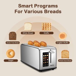 Mecity 4 Slice Toaster Touch Screen 1.5" Long Slot, Stainless Steel Smart Bread Toaster for Bagel Muffin Waffle Gluten Free Breads, Timer, Defrost, Reheat, 120V 1400W