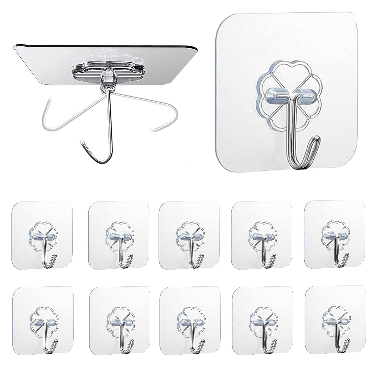 Senshuomy Wall Hooks for Hanging/Self Adhesive Hooks/Sticky Hooks Extra Strong/Stick on Hooks Heavy Duty/Sticky Hooks for Hanging/Wall Hooks Stick On/Bathroom, Kitchen, Door Hooks(12pcs)