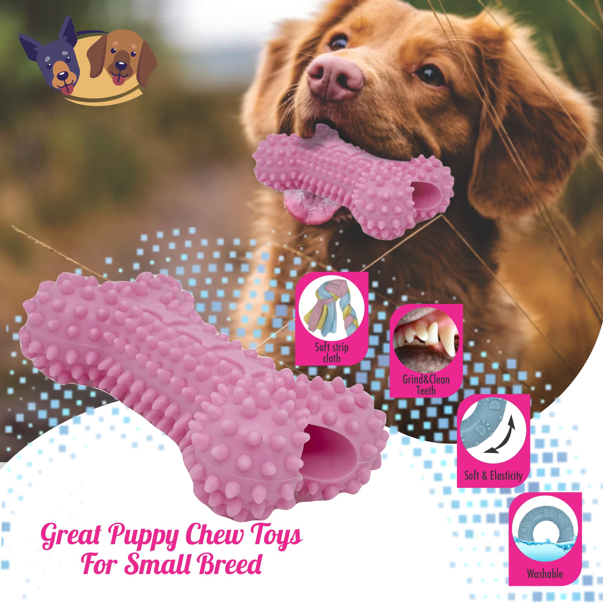 6 Pack Dog Toys, Doggie Toys Small Dogs, Toys for Puppies 0-6 Months, Best Puppy chew Toys for Teething (Pink)