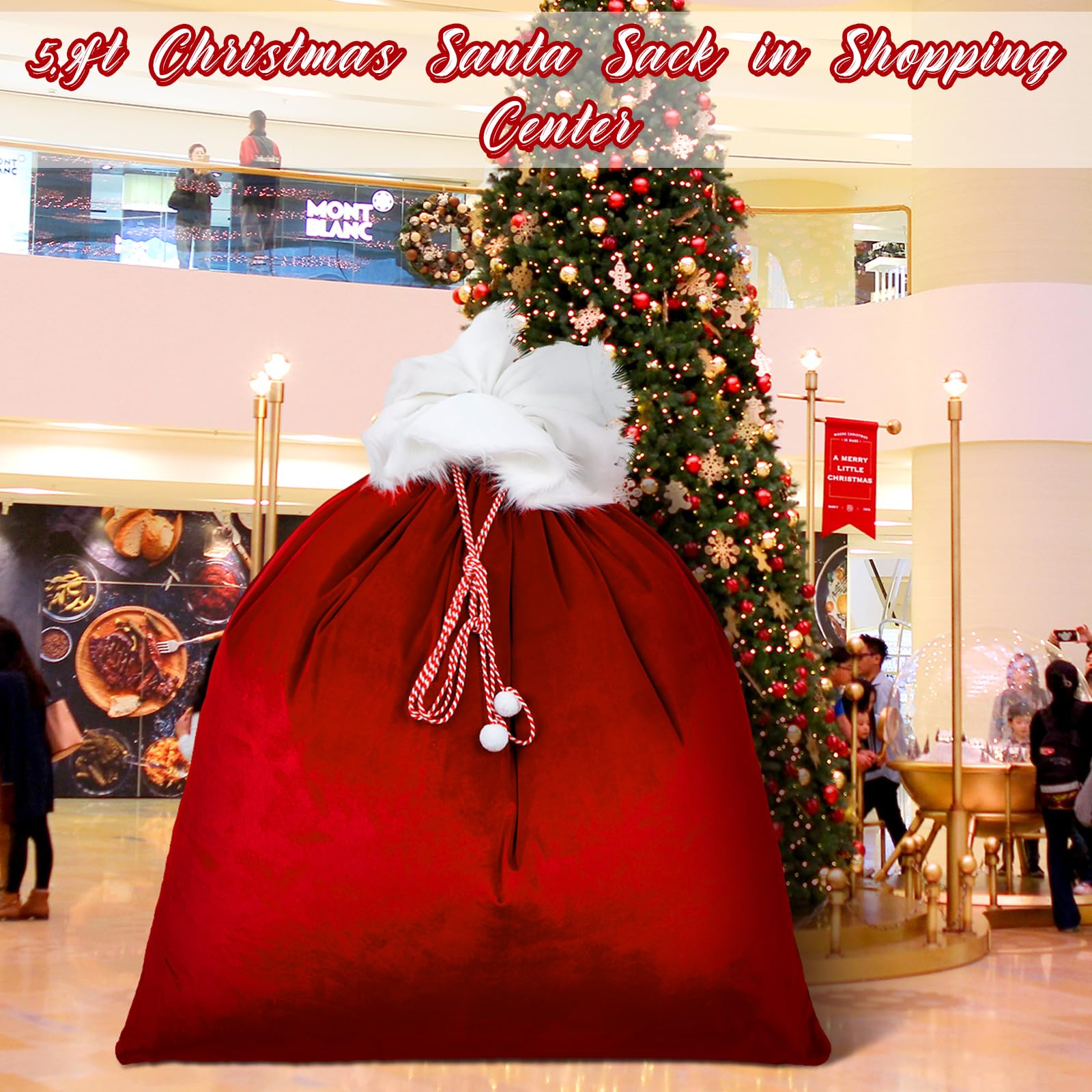 Shappy Extra Large Santa Bags Giant Santa Gifts Sack Jumbo 5.9 x 4.9 ft Red Santa's Gift Bags Reusable Velvet Christmas Bags with Drawstring for Wrapping Large Gifts Bike TV(Bright Red)