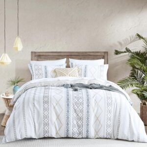 uniclinens geometric duvet cover king - ivory white duvet cover set, 100% cotton abstract boho printed pattern set, 3 pcs include 1 duvet cover (90”x104”) and 2 pillow shams (20”x36”), no comforter