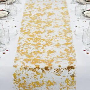 Gold Table Runner 11" x 360", Plentiful Sequin Glitter Foil Metallic Thin Mesh Table Runner Roll Can Meet Your Different Needs, Gold Table Runner for Birthday Party Wedding Christmas Table Decor