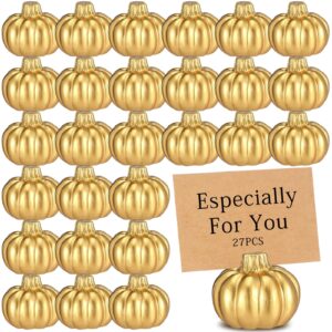 barydat 27 pcs thanksgiving mini gold pumpkin place card holder pumpkin name card holder fall table number holders for thanksgiving decor fall themed wedding bridal brunches party decorations