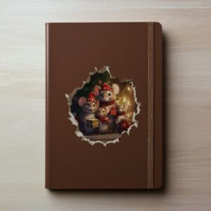 Christmas Family Mouse Hole Decal - Holidy Mice Sticker with 3D Effect