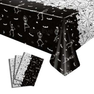 3 pcs disposable halloween skeleton skull tablecloth plastic black rectangle vinyl table cloths for birthday party decoration supplies spider web scary bat table cover