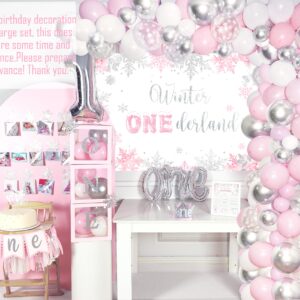 Winter Onederland Birthday Decorations, Winter Onederland 1st Birthday Decorations for Girl, Winter Onederland First Birthday Decor, Snowflake Photo Banner Highchair Banner Balloon Garland Balloon Box