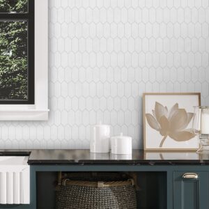 INNO STICKERS Contact Paper Peel and Stick Backsplash Wallpaper for Kitchen Bathroom Countertop Removable Vinyl Long Hexagon Geometric Temporary Wallpaper White Decor Wallpaper 17.1"x118"