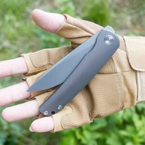 Miguron Knives M Akri Front Flipper Folding Knife 3.75" M390 Blade Dark Grey PVD Titanium Handle Camping Hiking Pocket Knife MGR-612DG