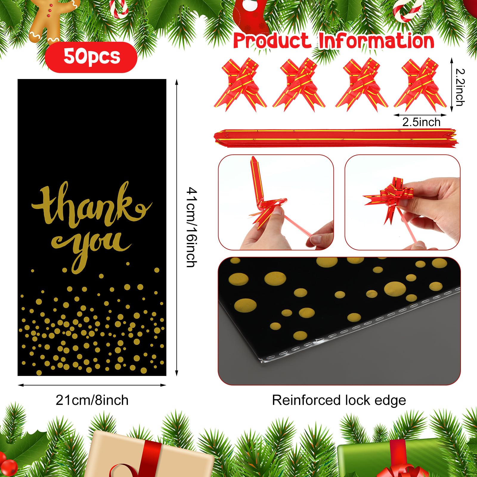 Teling 100 Pcs Wine Gift Bags for Wine Bottles Thank You Wine Bags Cellophane Gift Bag Set Gold Foil Red Wine Bottle Covers 50 Pcs Wine Wrapping Bags and 50 Pcs Pull Bows for Holiday Birthday Party