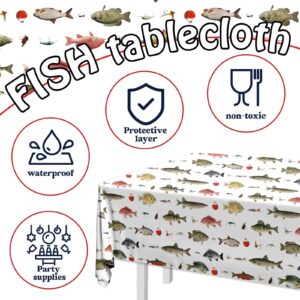 Juweked 3 Pieces Fishing Table Cloth,Under The Sea Party Decorations Waterproof Plastic Gone Fishing Theme Table Cover for Little Fisherman Decorations,Fishing Party Supplies - 70.8×42.5inch