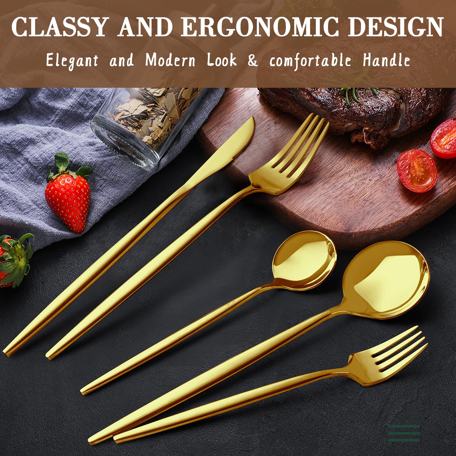 40-Piece Gold Silverware Set for 8, CEKEE Stainless Steel Gold Flatware Set, Cutlery Set Kitchen Utensils Set, Tableware Include Forks Knives Spoons for Home Restaurant Wedding, Satin Finish