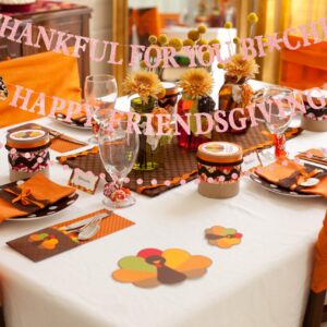 GEJ Happy Friendsgivng Banner,Thankful for You Banner,Girly Friendsgiving Party Decorations, Pink Friendsgiving Decorations,Thanksgiving Decorations Banner for Thanksgiving Friendsgiving Mantel