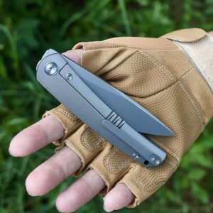 Miguron Knives M Akri Front Flipper Folding Knife 3.75" M390 Blade Dark Grey PVD Titanium Handle Camping Hiking Pocket Knife MGR-612DG