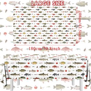 Juweked 3 Pieces Fishing Table Cloth,Under The Sea Party Decorations Waterproof Plastic Gone Fishing Theme Table Cover for Little Fisherman Decorations,Fishing Party Supplies - 70.8×42.5inch