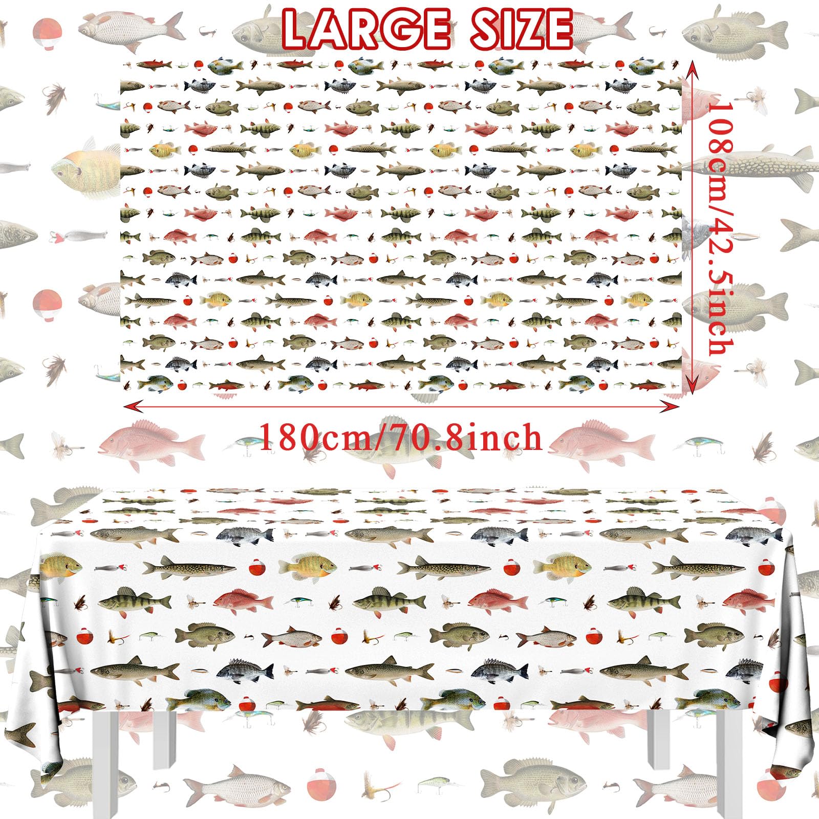 Juweked 3 Pieces Fishing Table Cloth,Under The Sea Party Decorations Waterproof Plastic Gone Fishing Theme Table Cover for Little Fisherman Decorations,Fishing Party Supplies - 70.8×42.5inch