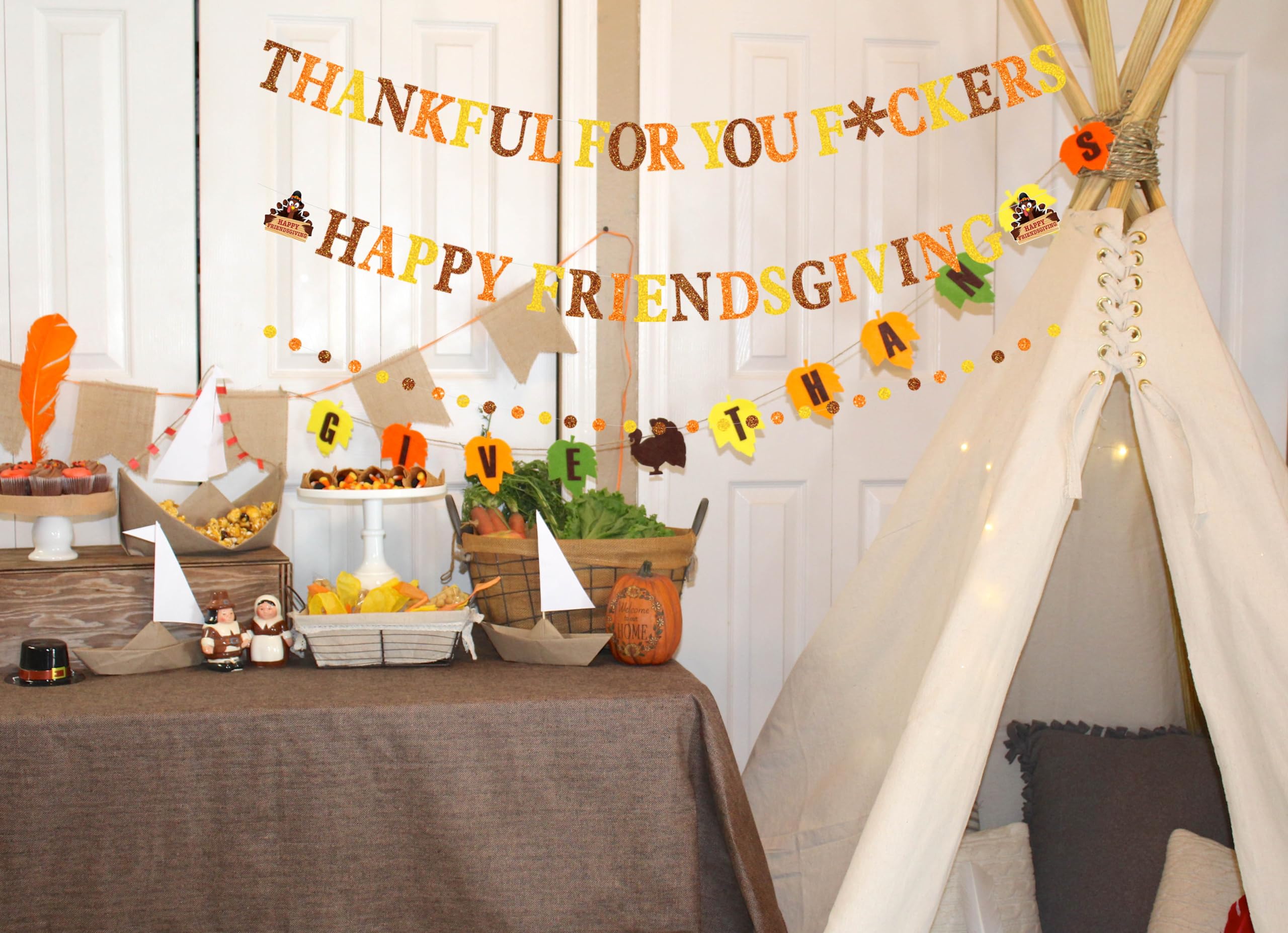 Happy Friendsgiving Banner,Thankful for You Banner,Friendsgiving Decorations,Thanksgiving Decorations Banner, Friendsgiving Party Decorations